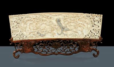 Avorio Intagliato Raffigurante Dragone e Fenice e Altri Uccelli, Marchio Chien Long