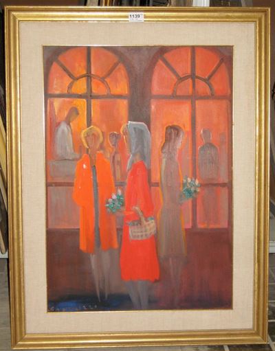 Eliano Fantuzzi (1909-1987)figura Femminile All'esterno di una Chiesa