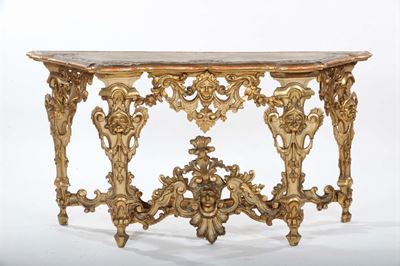 Console in Legno Intagliato, Laccato e Dorato, Fine XIX Secolo
