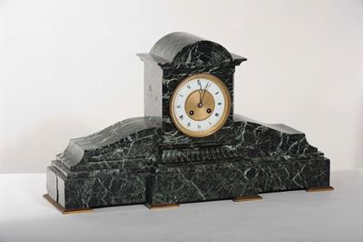 Orologio in Marmo Verde e Bronzo Dorato