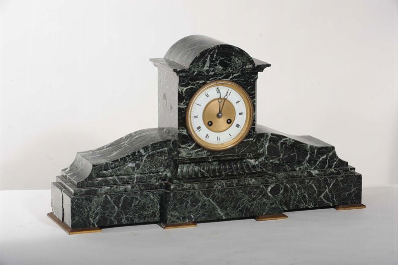 Orologio in marmo verde e bronzo dorato  - Auction Timed Auction | Fine Art October - Cambi Casa d'Aste