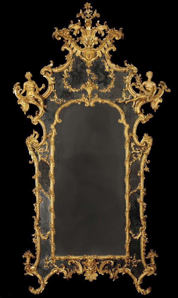 Grande specchiera Luigi XV in legno intagliato e dorato, bottega di Filippo Parodi, Genova XVIII-XIX  [..]