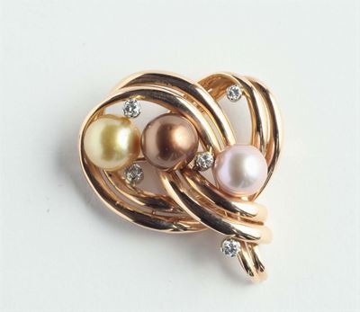 Spilla con Perle Multicolor e Diamanti