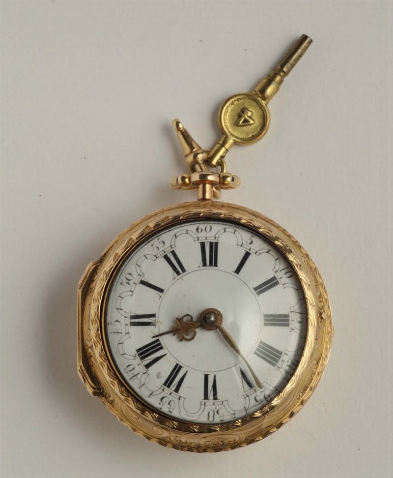 Orologio da tasca con cassa in oro lavorazione a sbalzo con numeri romani  - Auction Silvers, Ancient and Comtemporary Jewels - Cambi Casa d'Aste