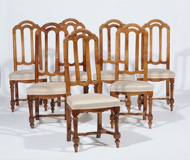 Sette sedie in noce, XIX secolo  - Asta Antiquariato e Dipinti Antichi - Cambi Casa d'Aste