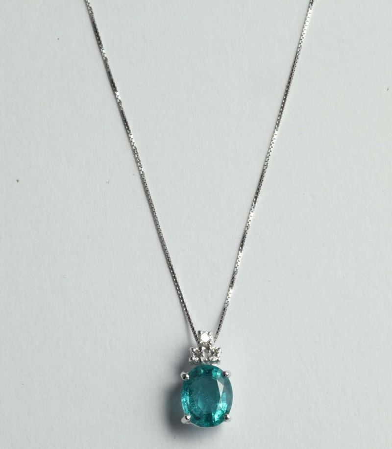 Pendente con smeraldo taglio ovale e diamanti  - Auction OnLine Auction 12-2011 - Cambi Casa d'Aste