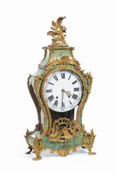 Orologio Cartel in Tartaruga Verde e Bronzo Dorato, Francia XVIII Secolo
