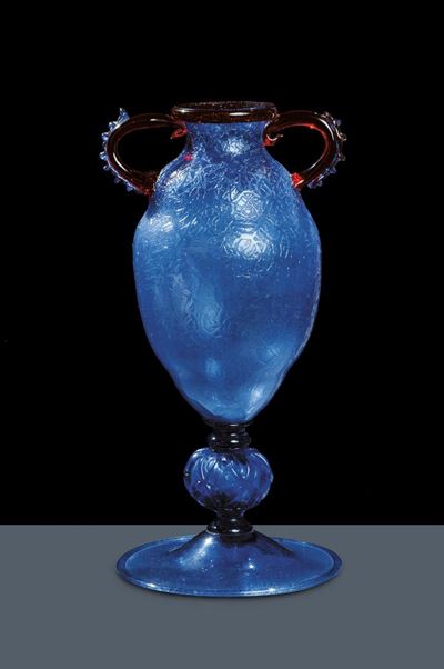 Salviati & Co. - Muranogrande Vaso in Vetro Ghiaccio Blu