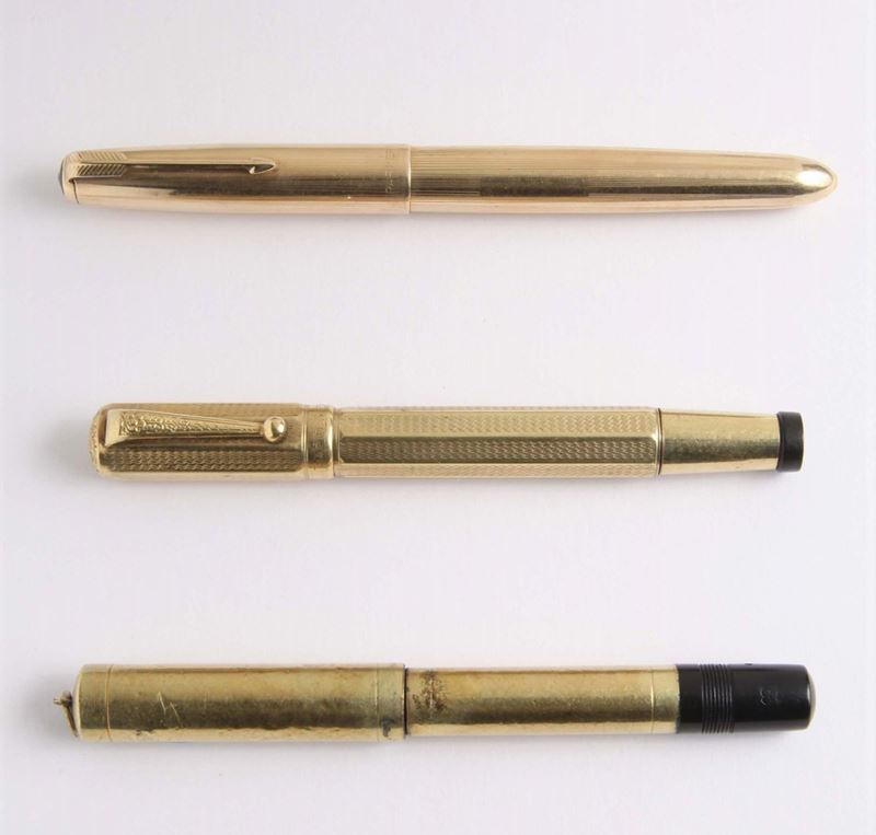 Tre penne Parker in oro  - Asta Argenti e Gioielli Antichi e Contemporanei - Cambi Casa d'Aste
