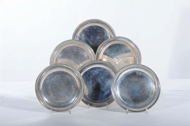 Sei piatti in argento, gr 1100  - Asta Antiquariato e Dipinti Antichi - Cambi Casa d'Aste