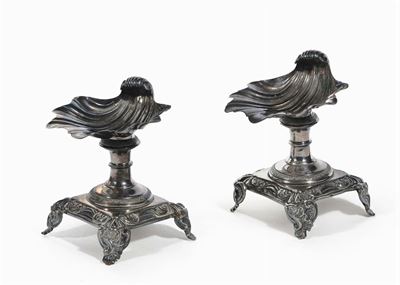 Coppia di Saliere Impero in Argento a Guisa di Conchiglie, XIX Secolo