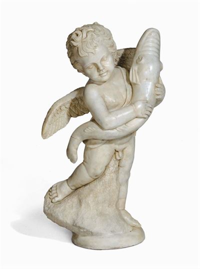 Putto in Marmo con Pesce, XIX Secolo
