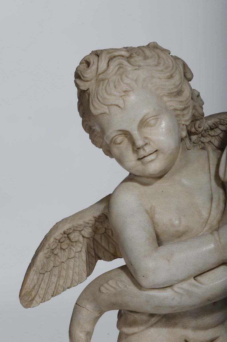 Putto in Marmo con Pesce, XIX Secolo