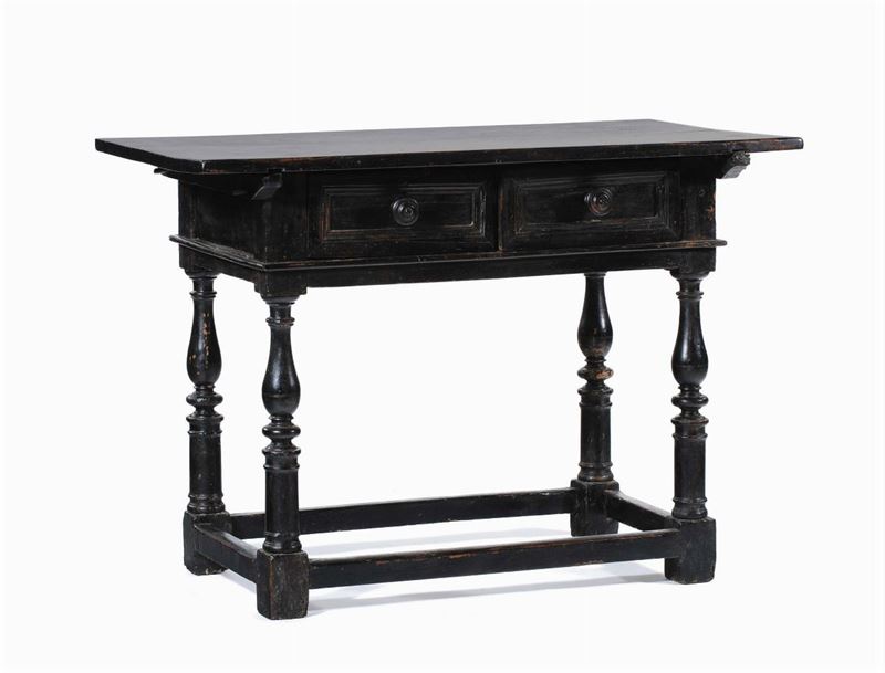 Tavolino a rocchetto in legno ebanizzato, Emilia XVII secolo  - Asta Antiquariato e Dipinti Antichi - Cambi Casa d'Aste