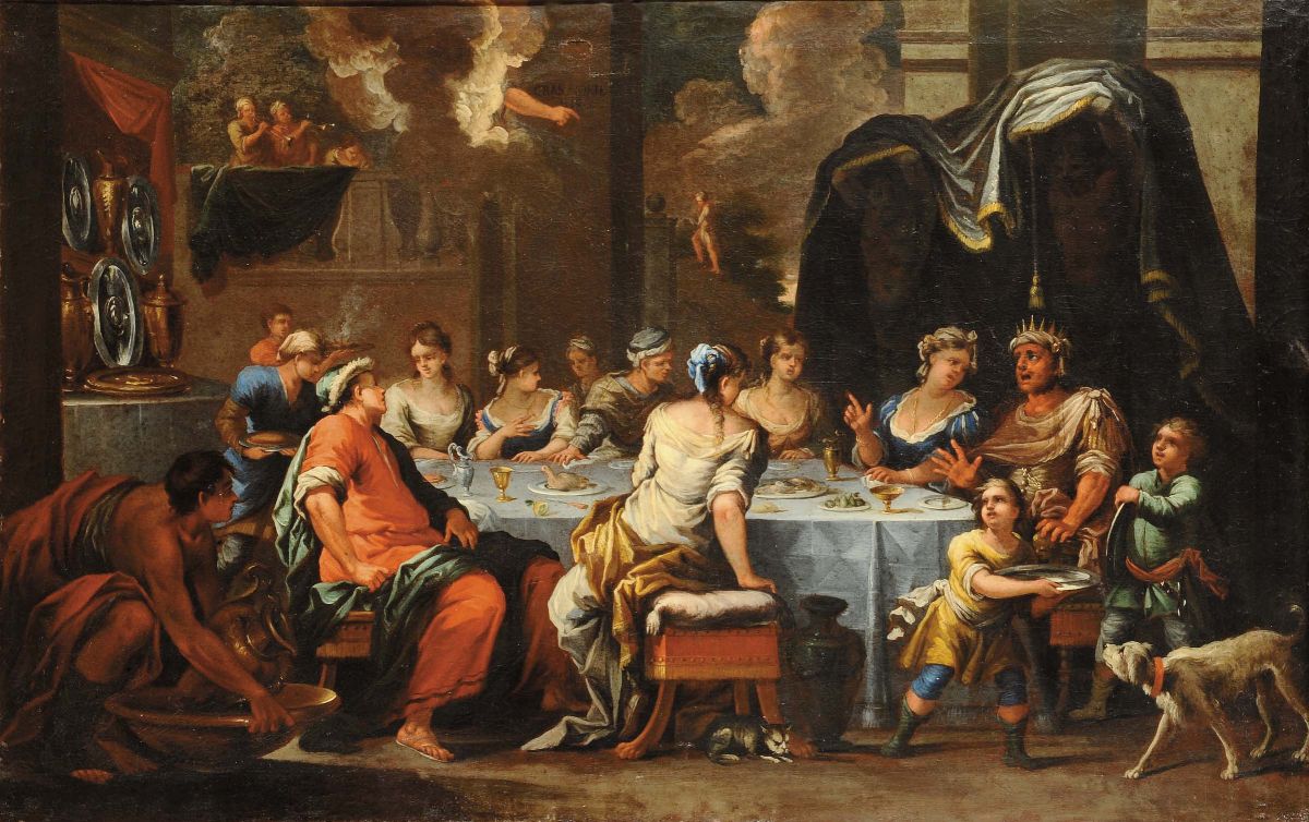 Scuola Veneta del XVII Secolosalomé con la Testa del Battista Profezia Durante Banchetto