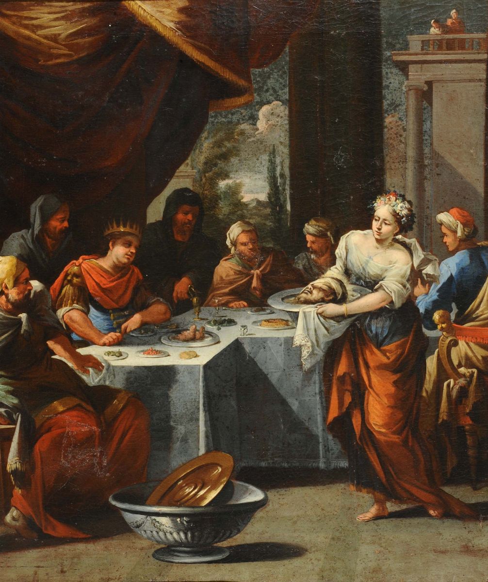 Scuola Veneta del XVII Secolosalomé con la Testa del Battista Profezia Durante Banchetto