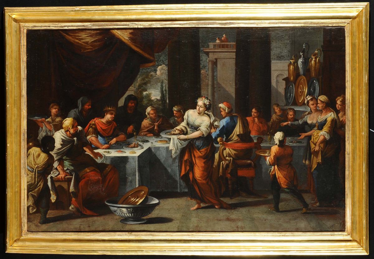 Scuola Veneta del XVII Secolosalomé con la Testa del Battista Profezia Durante Banchetto