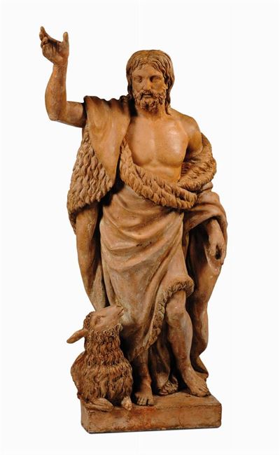 Scultura in Terracotta Raffigurante San Giovanni Battista, XVII-XVIII Secolo