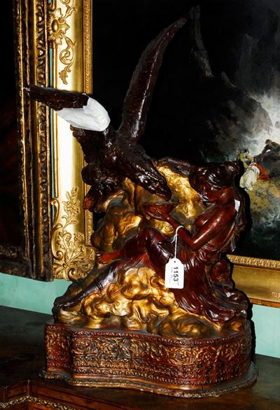 Scultura in Terracotta Raffigurante Fanciulla e Aquila, XIX Secolo