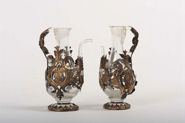 Coppia di ampolle in vetro e argento, XIX secolo
