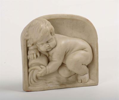 Altorilievo in Marmo Bianco Raffigurante Putto
