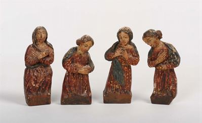 Quattro Sculturine Lignee Policrome, XVI Secolo