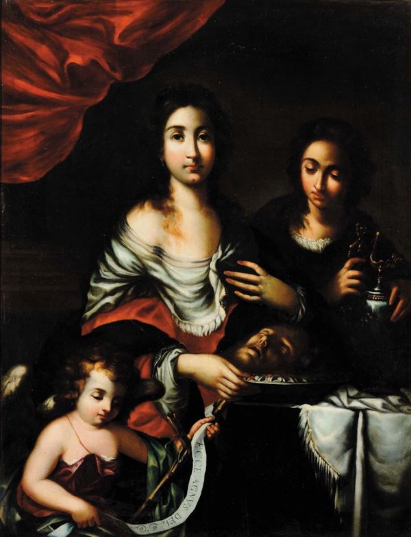 Scuola Fiorentina del XVII secolo Madonna con Bambino con cartiglio