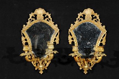 Coppia di Appliques in Bronzo Dorato a Due Luci, XIX Secolo