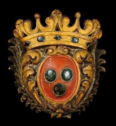 Stemma Ovale in Legno Policromo e Dorato, XVII-XVIII Secolo