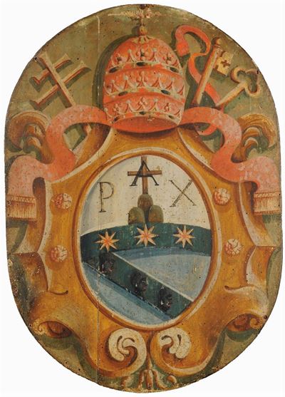 Stemma Policromo in Legno Famiglia Cerchi, Firenze XVIII Secolo