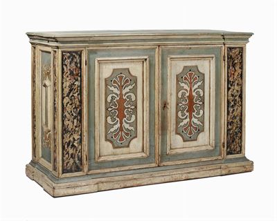 Credenzino Luigi XIV a Due Ante in Legno Laccato, XVIII Secolo
