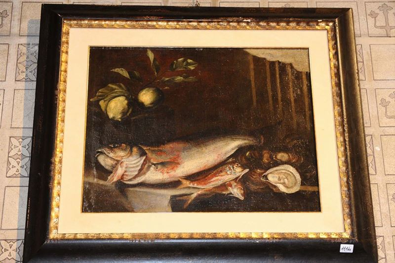 Scuola della fine del XVIII secolo Natura morta con pesci  - Auction Antique and Old Masters - Cambi Casa d'Aste
