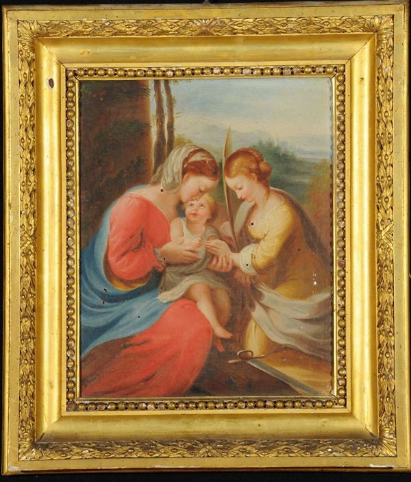 Scuola del XIX secolo Madonna con Bambino e Santa