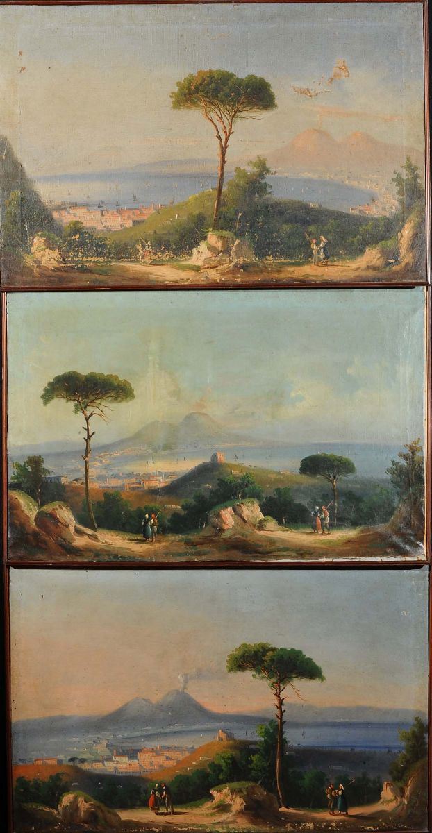 Scuola Napoletana del XIX secolo Vedute costiere  - Asta Antiquariato e Dipinti Antichi - Cambi Casa d'Aste