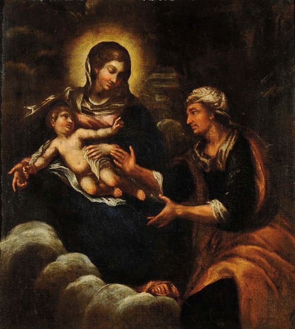 Scuola Bolognese del XVII secolo Apparizione della Vergine con Bambino