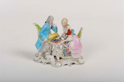 Gruppo in Ceramica Policroma Raffigurante Partita di Dama, Capodimonte XIX Secolo