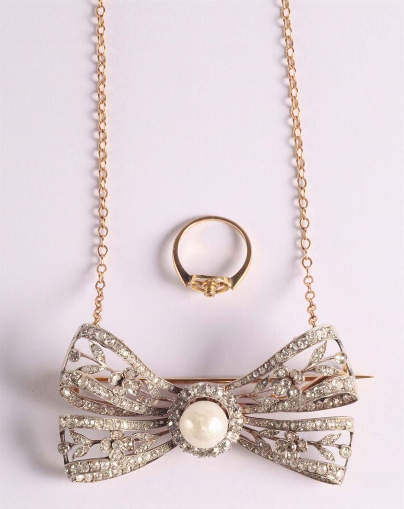 Girocollo a forma di fiocco con diamanti 1920 - 1930  - Auction Silvers, Ancient and Comtemporary Jewels - Cambi Casa d'Aste
