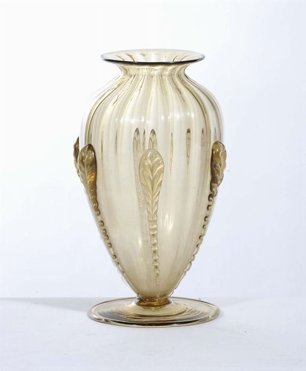 Vittorio Zecchin (attr.) - Murano Vaso in vetro trasparente ambrato