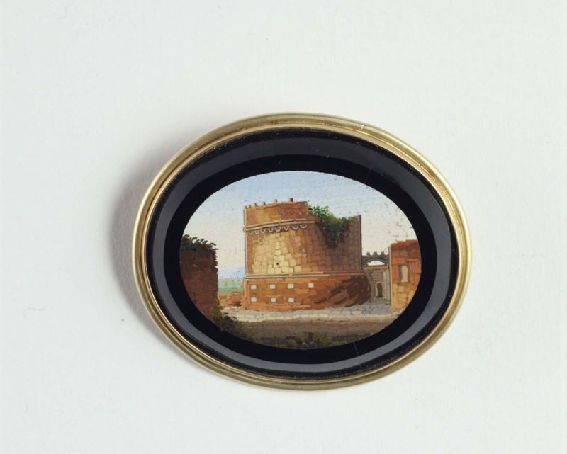 Spilla in micromosaico e oro  - Auction Antiques and Old Masters - Cambi Casa d'Aste
