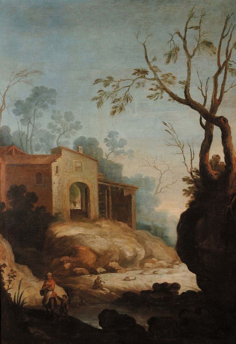 Scuola del XVIII secolo Paesaggio  - Asta Antiquariato e Dipinti Antichi - Cambi Casa d'Aste