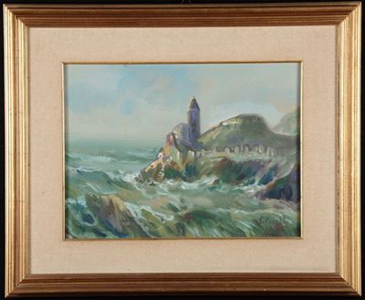 Giuseppe Caselli (1893-1976)portovenere con Mare in Burrasca