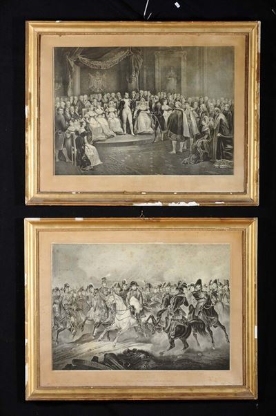 Coppia di Stampe Raffiguranti Scene Napoleniche, Francia Inizio XIX Secolo