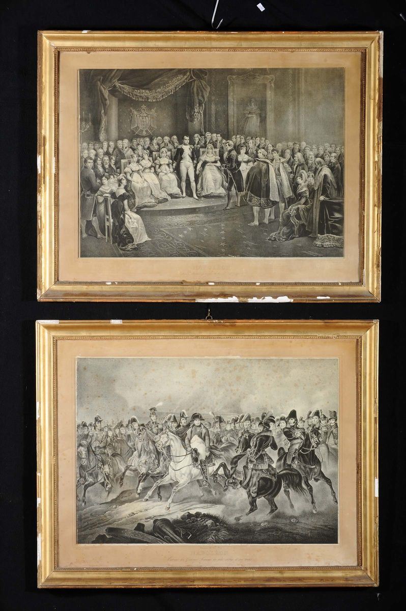 Coppia di stampe raffiguranti scene napoleniche, Francia inizio XIX secolo  - Asta Asta OnLine 06-2012 - Cambi Casa d'Aste