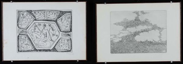 Due litografie con soggetti astratti