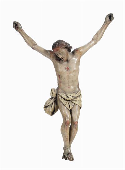 Piccolo Cristo in Legno Intagliato e Laccato, Napoli XVII-XVIII Secolo