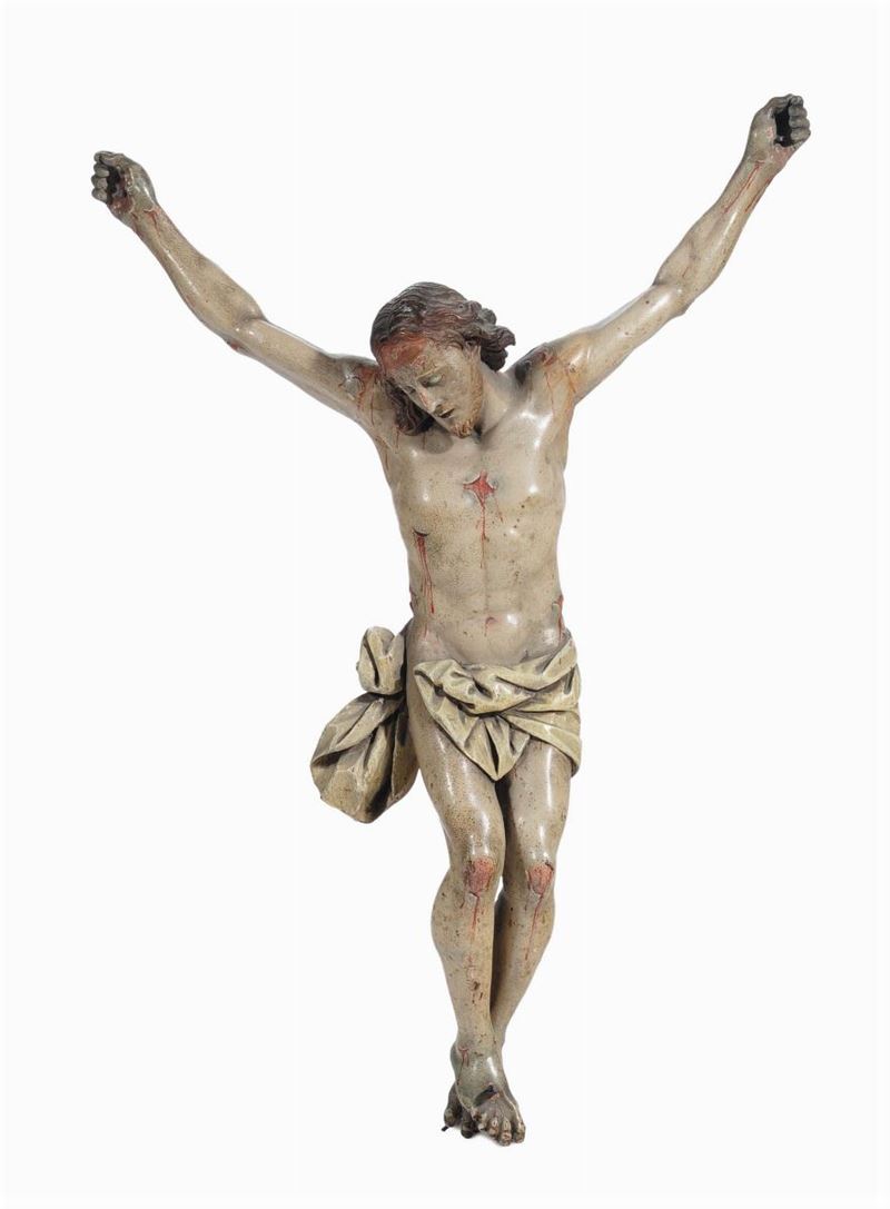 Piccolo Cristo in legno intagliato e laccato, Napoli XVII-XVIII secolo  - Asta Scultura e Oggetti d'Arte - Cambi Casa d'Aste