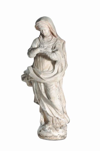 Scultura in Marmo Bianco Raffigurante Madonna, XVIII Secolo