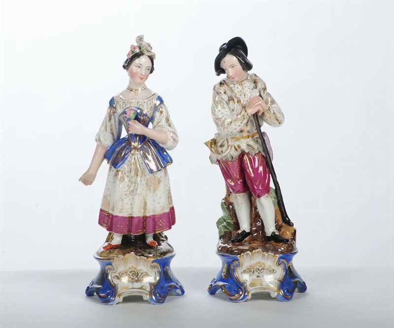 Coppia di statuine in porcellana, XIX secolo  - Asta Asta OnLine 10-2012 - Cambi Casa d'Aste
