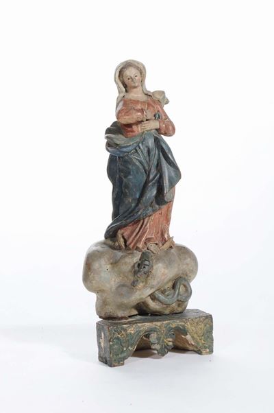 Madonnina in Legno Scolpito e Dipinto, XIX Secolo
