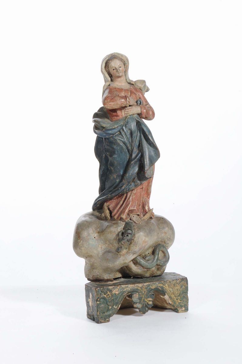 Madonnina in legno scolpito e dipinto, XIX secolo  - Auction Antiques and Old Masters - Cambi Casa d'Aste